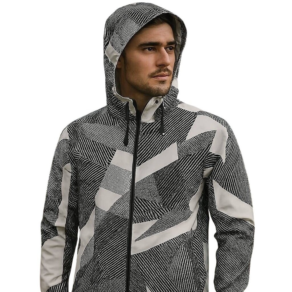 Armani Exchange Retro Geometric Pattern Hooded Jacket Modern Streetwear Men's S
